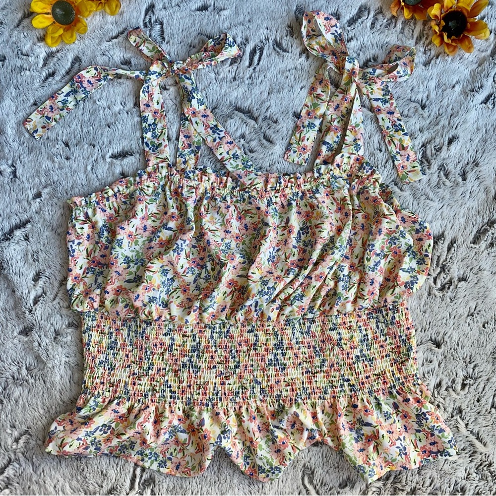 Forever 21+ Spring Floral Print Smocked Peplum Adjustable Tank Top Size 2X